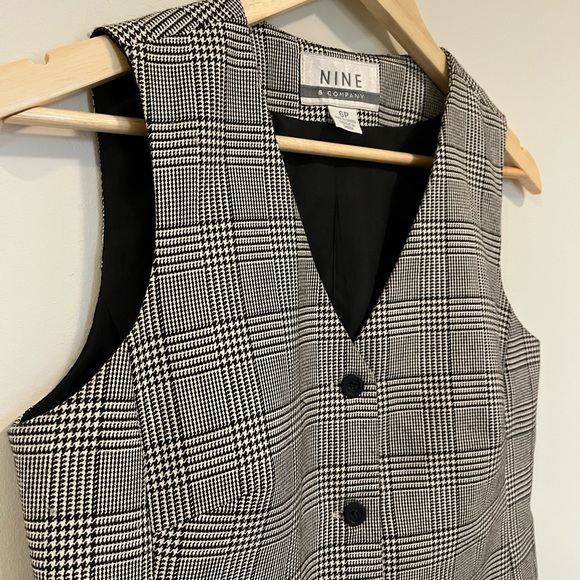 Glen Check Vest Waistcoat Vintage 90s V-Neck Size 6 Petite Nine & Co. - Picture 3 of 8